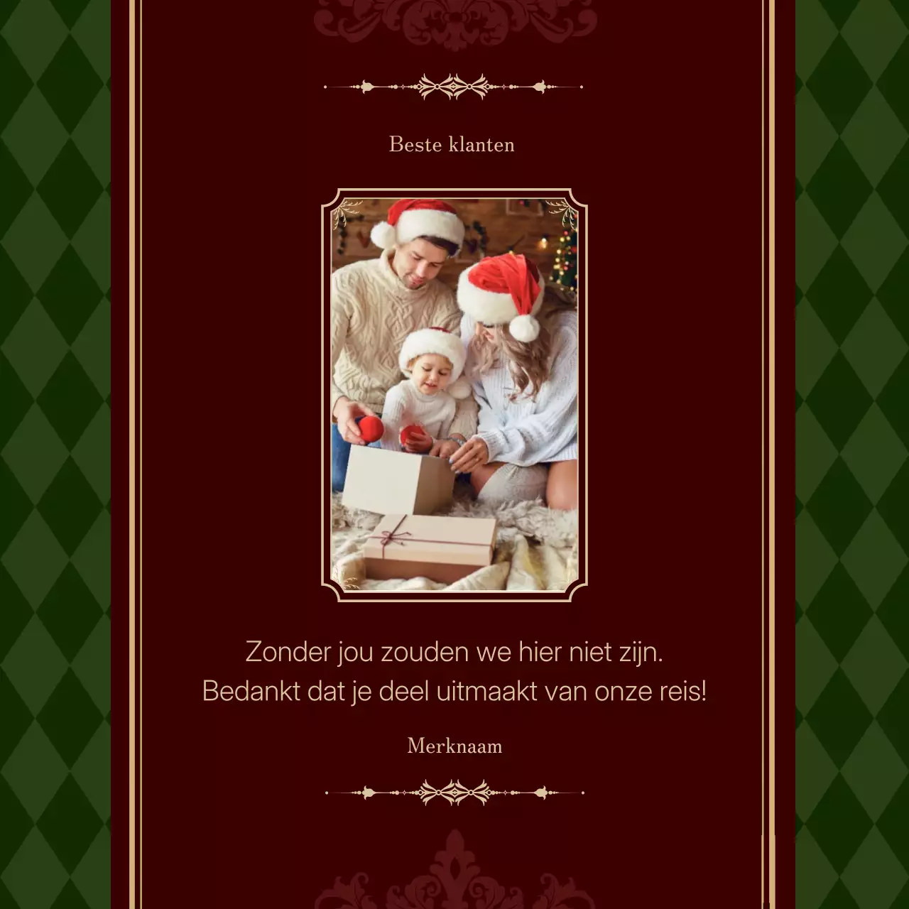 Rood en groen vintage klassiek kerstgroet sociaal media vierkant