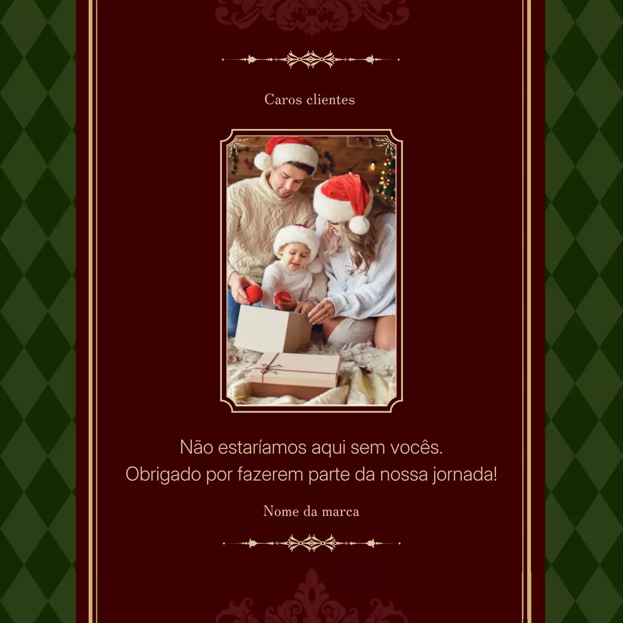 Cartão de Natal Clássico Vintage Vermelho e Verde para Redes Sociais - Quadrado para Mídia Social