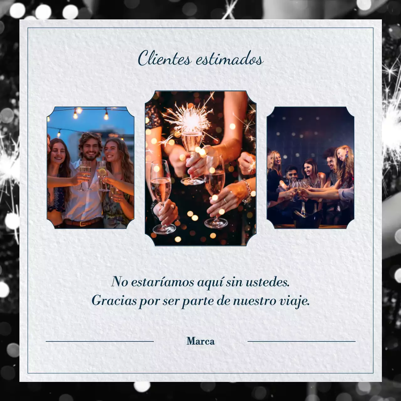 Cuadrado azul y gris con felicitación sencilla de Año Nuevo para redes sociales