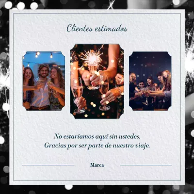 Cuadrado azul y gris con felicitación sencilla de Año Nuevo para redes sociales