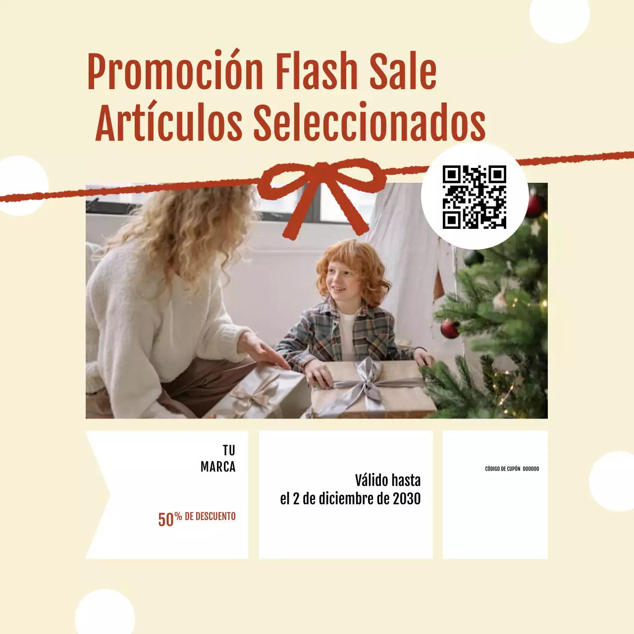 Publicación promocional de rebajas navideñas en beige moderno