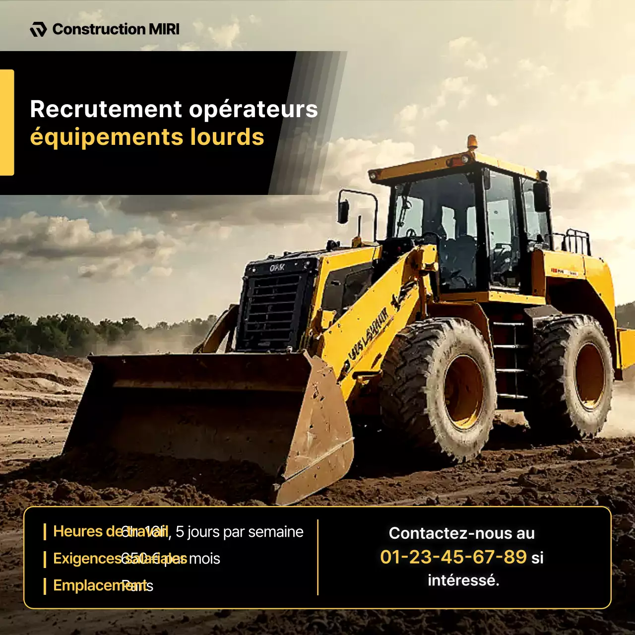 Recrutement d'équipement lourd simple jaune