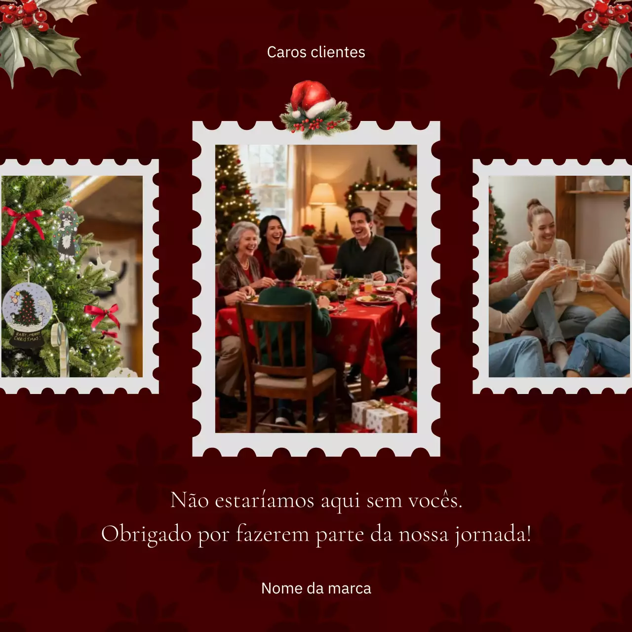 Cartão de Natal moderno em vermelho e branco para redes sociais.