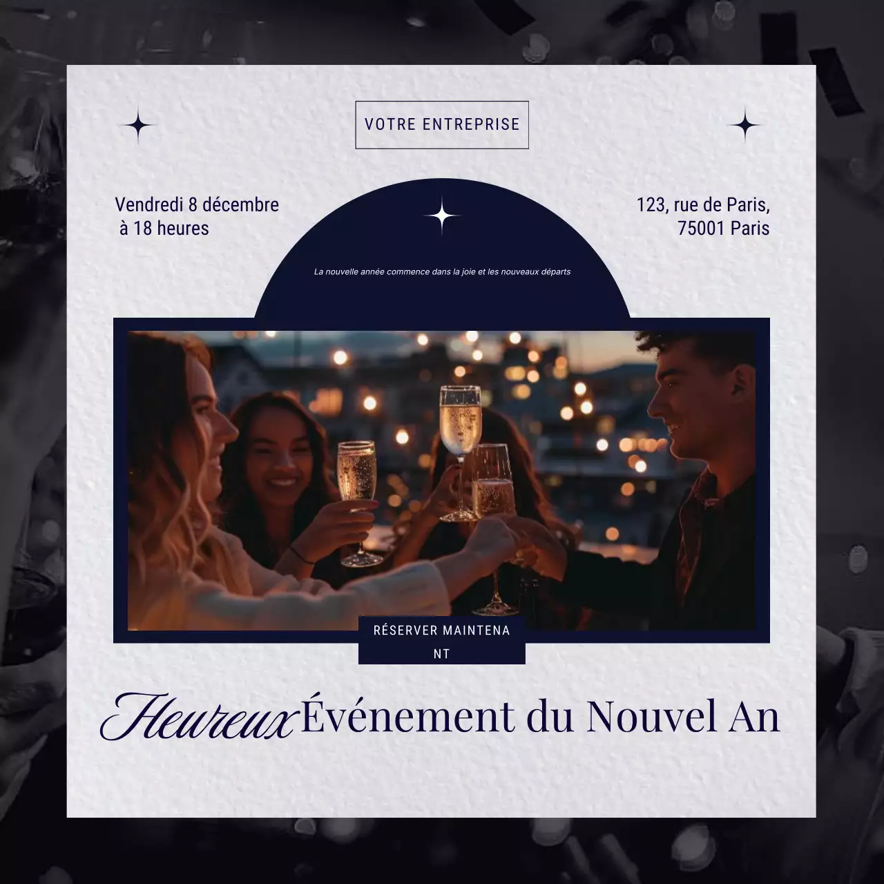 Événement minimaliste gris et bleu du Nouvel An sur les réseaux sociaux