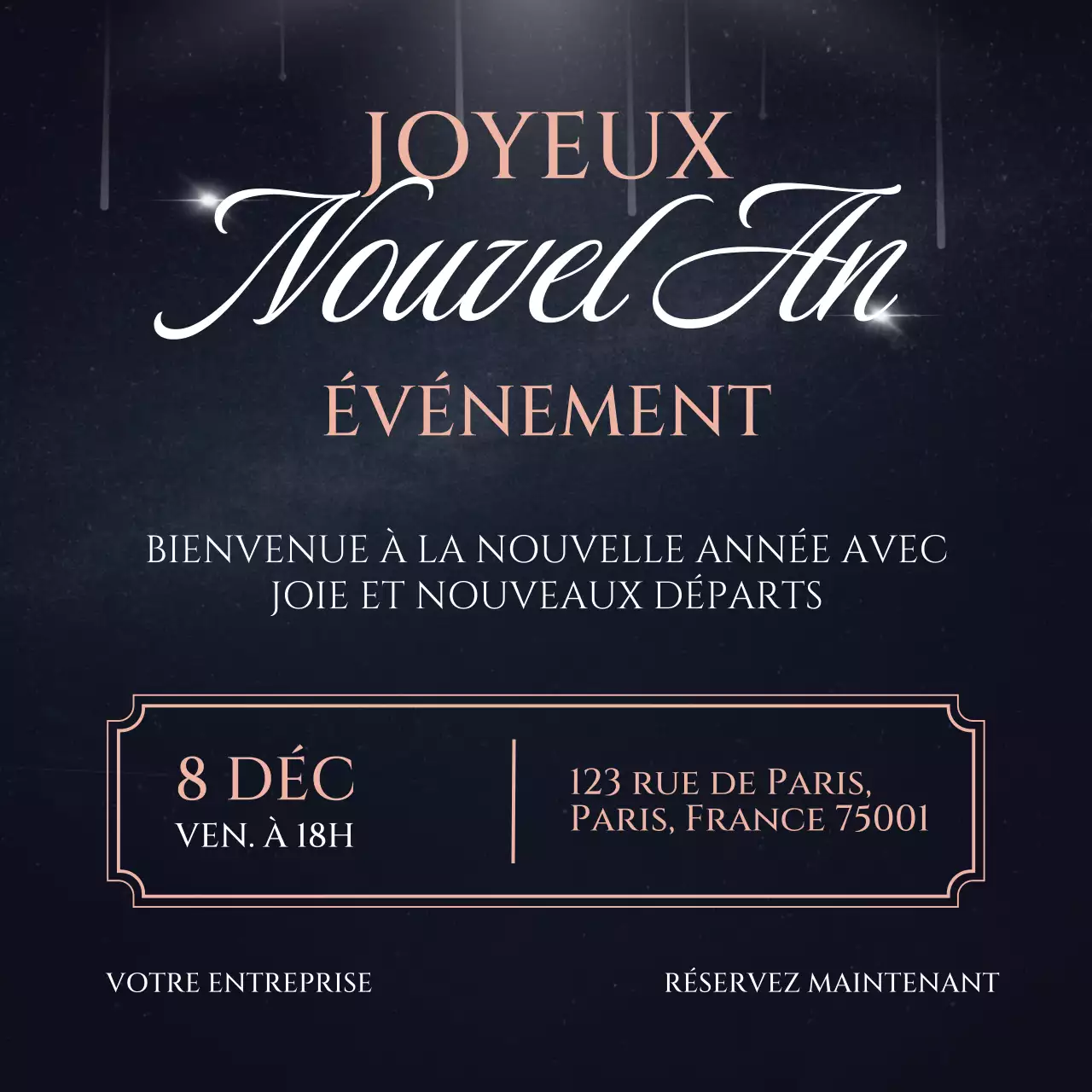 Événement minimaliste de luxe noir et or pour le Nouvel An sur les réseaux sociaux