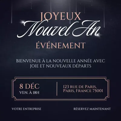 Événement minimaliste de luxe noir et or pour le Nouvel An sur les réseaux sociaux