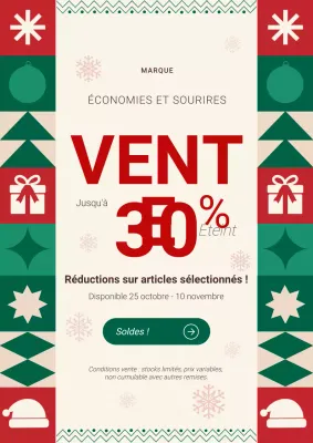 Affiche promotionnelle de Noël géométrique audacieuse verte et rouge