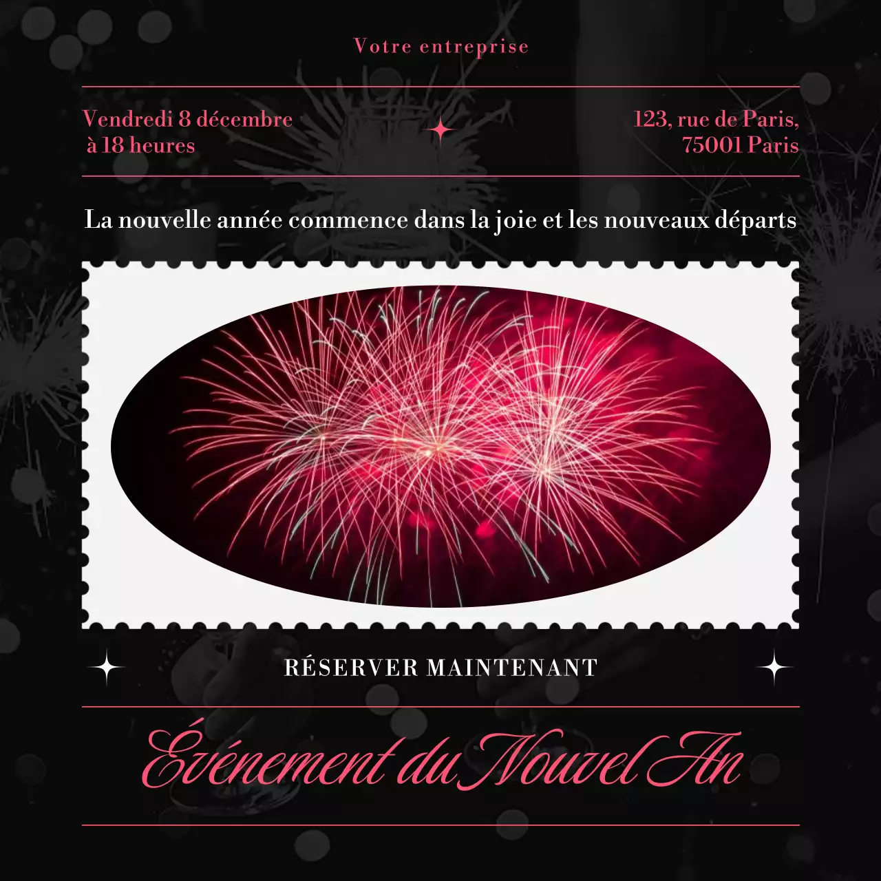 Événement minimaliste du Nouvel An en blanc et noir sur les réseaux sociaux