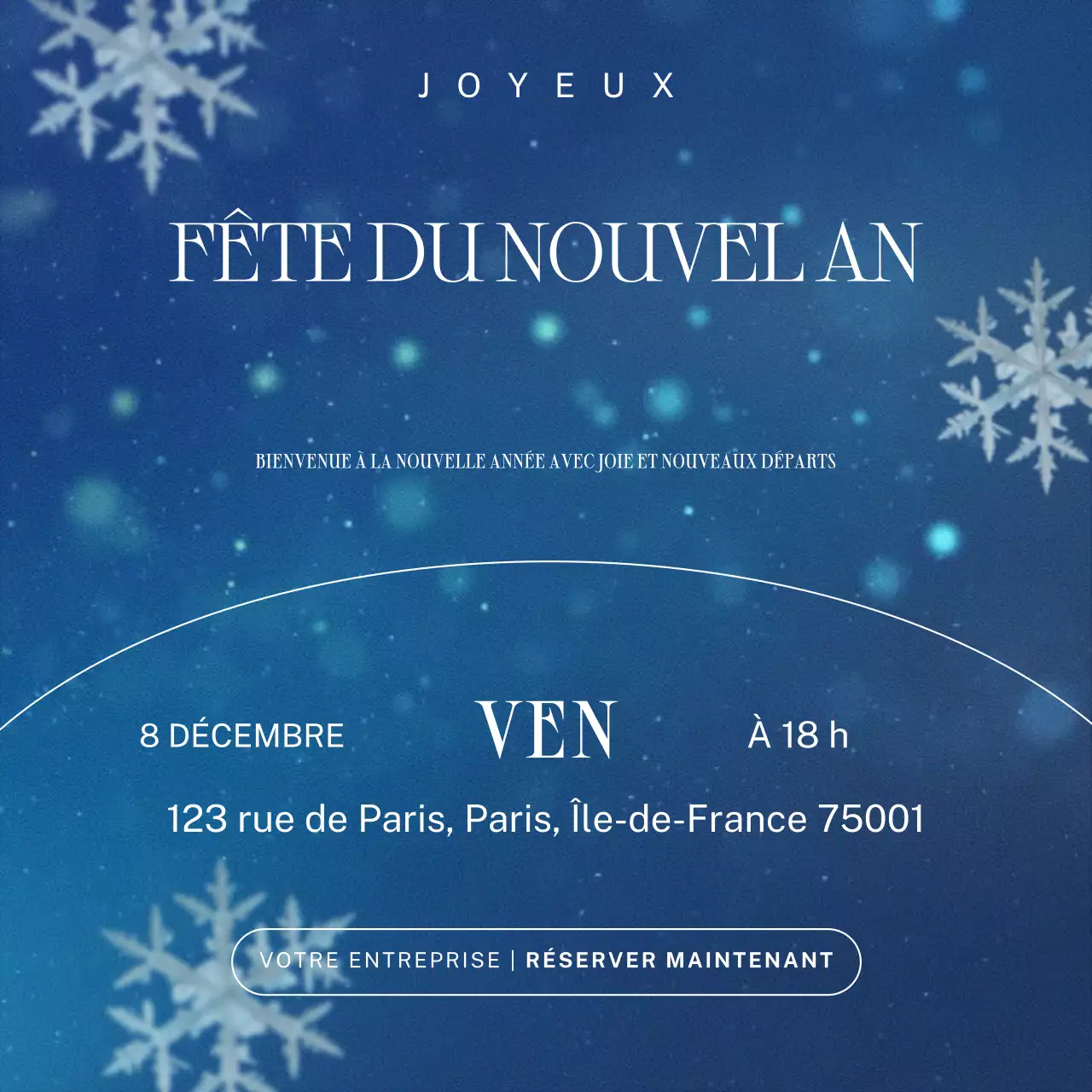 Événement élégant et minimaliste bleu et blanc pour le Nouvel An sur les réseaux sociaux