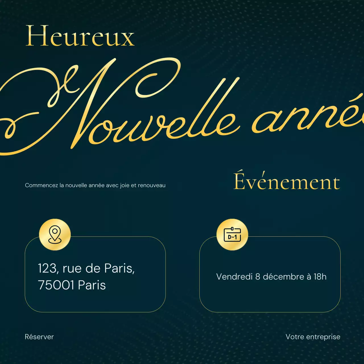 Événement élégant du Nouvel An en noir et or sur les réseaux sociaux