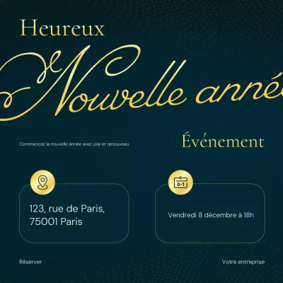 Événement élégant du Nouvel An en noir et or sur les réseaux sociaux