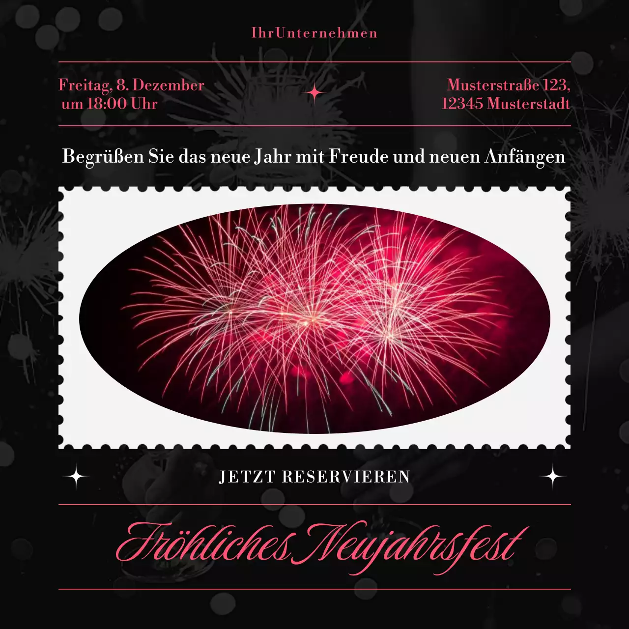 Social-Media-Platz für minimalistische Silvesterveranstaltungen in Weiß und Schwarz