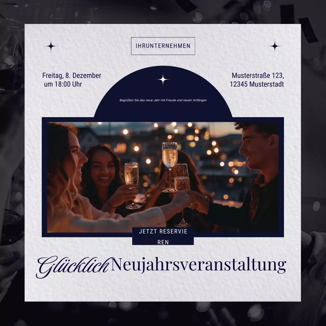 Social-Media-Platz für ein minimalistisches Neujahrsevent in Grau und Blau