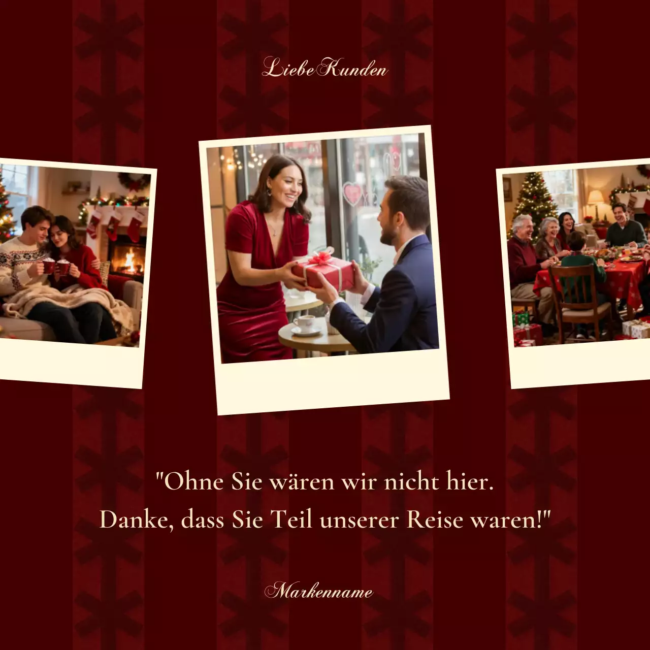 Elegante, klassische Weihnachtsgrüße in Rot und Weiß für soziale Medien