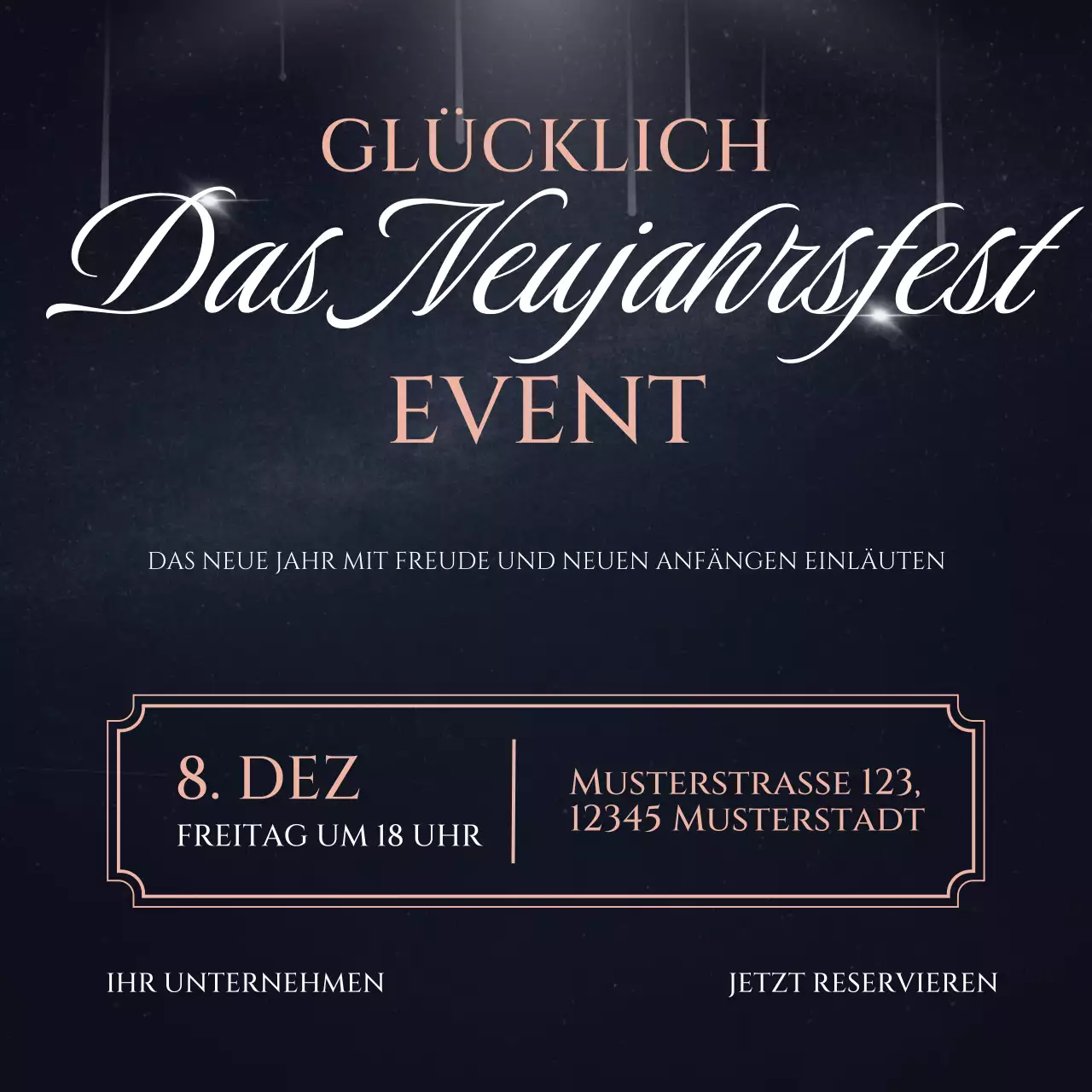 Schwarz-goldener luxuriöser minimalistischer Neujahrs-Event-Social-Media-Platz