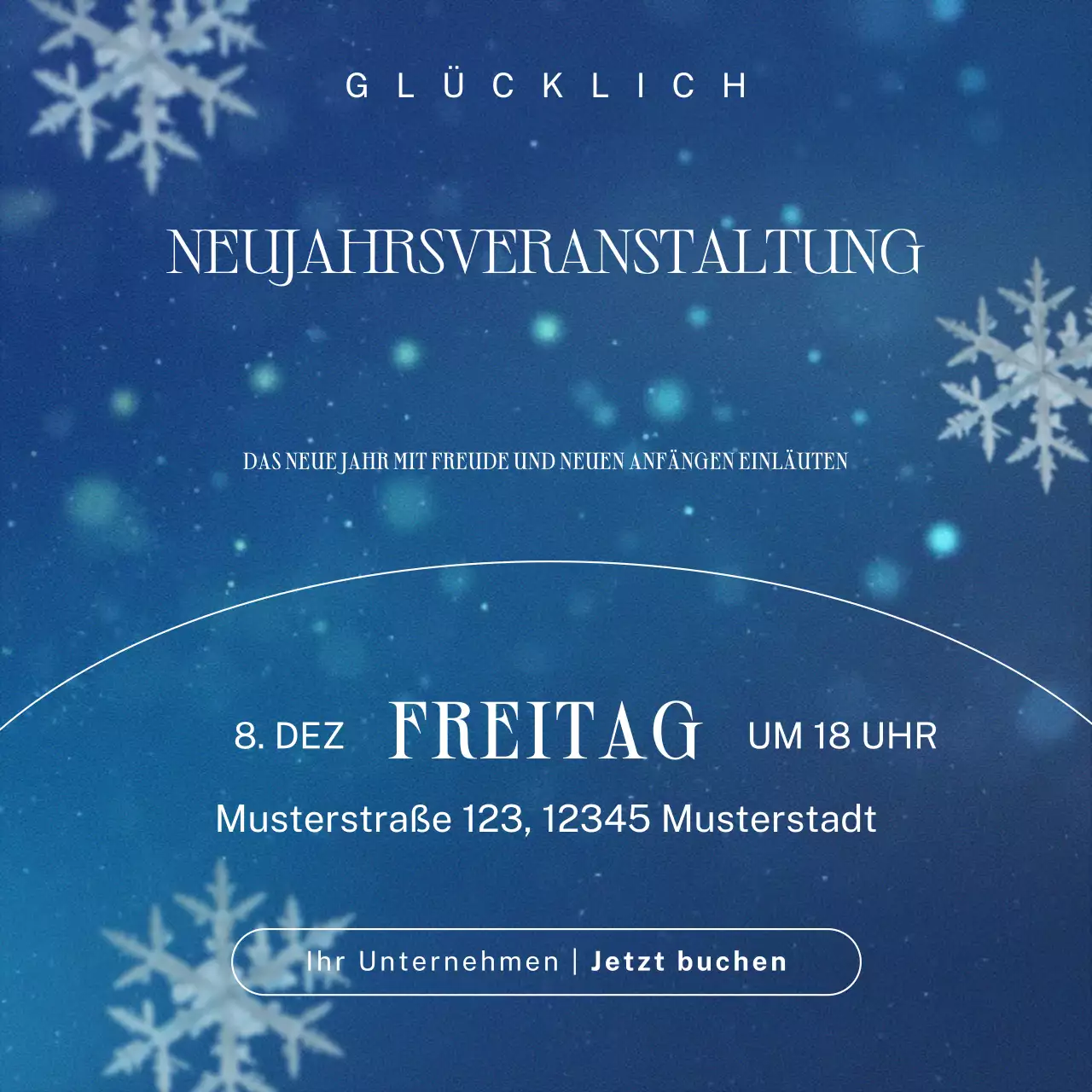 Eleganter minimalistischer Social-Media-Platz in Blau und Weiß für Neujahrsveranstaltungen