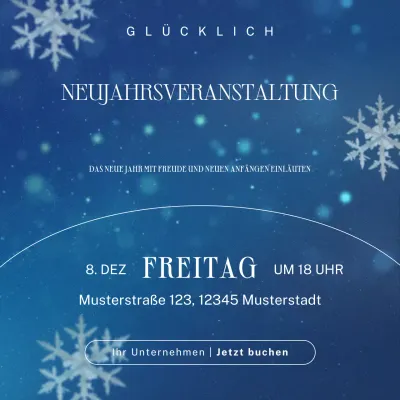 Eleganter minimalistischer Social-Media-Platz in Blau und Weiß für Neujahrsveranstaltungen
