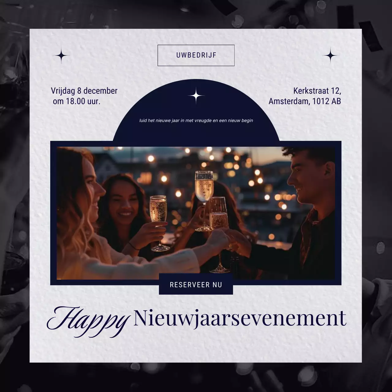 Grijs en blauw minimalistisch nieuwjaarsevenement Social Media Square