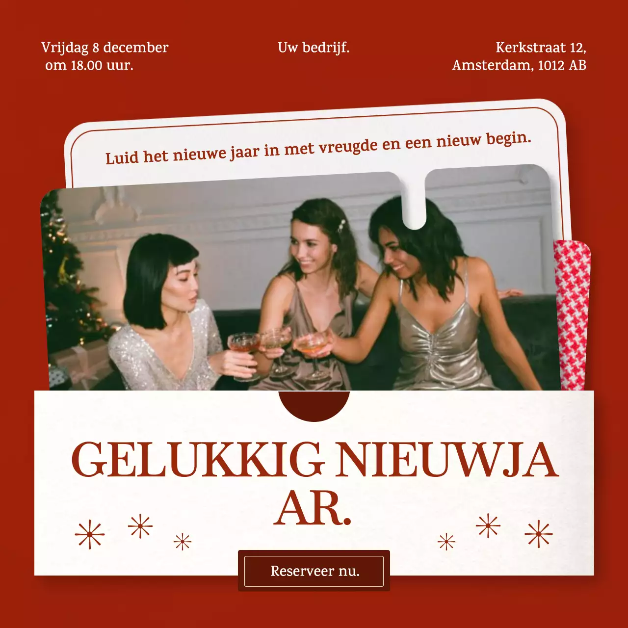 Rood en wit modern nieuwjaarsevenement social media plein