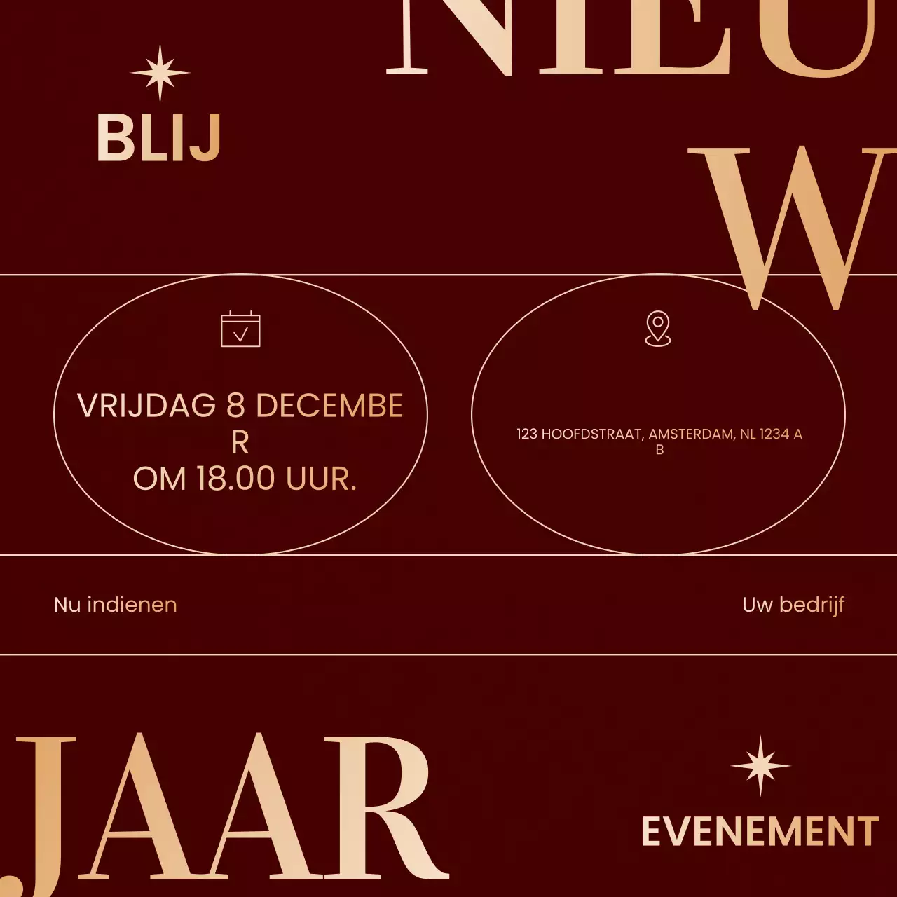 Rood en goud minimalistisch nieuwjaarsevenement Social Media Square