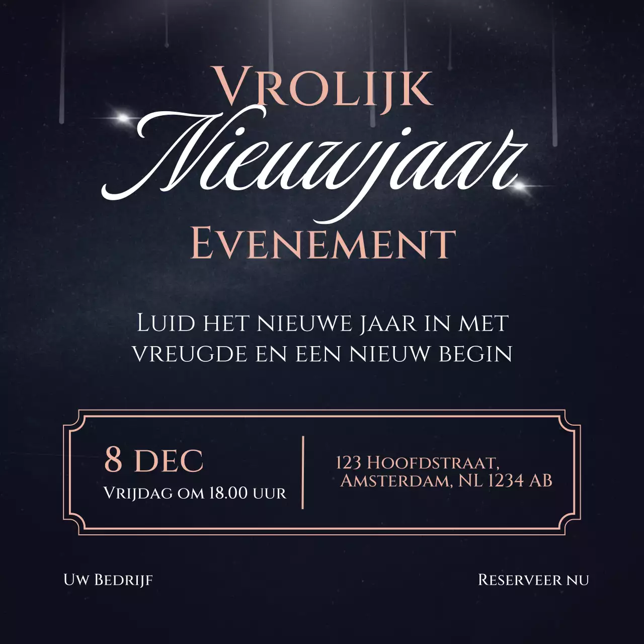 Zwart en goud luxe minimalistische nieuwjaarsevenement Social Media Square