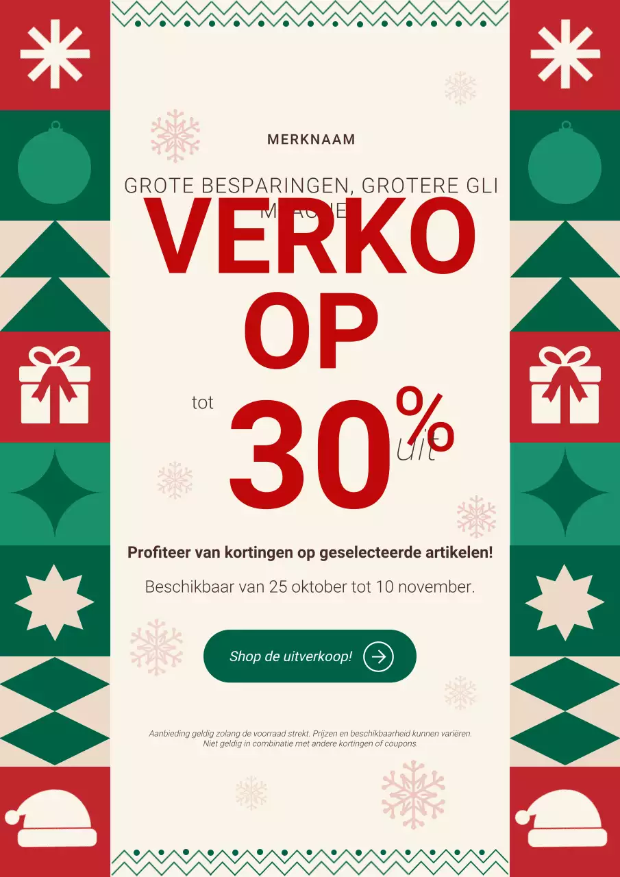 Groen en rood opvallend geometrisch kerstpromotieposter