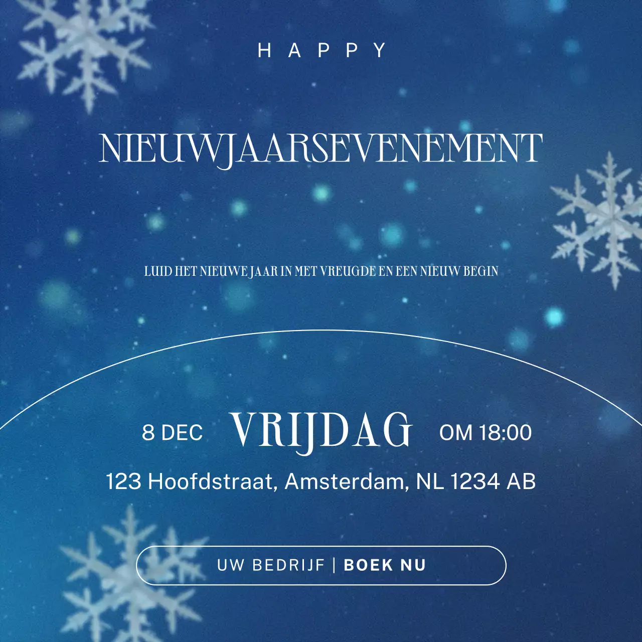 Blauw en wit elegant minimalistisch nieuwjaarsevenement social media plein