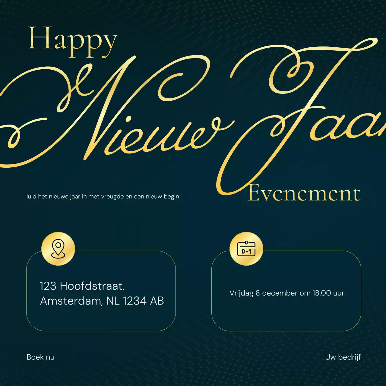 Zwart en goud elegant nieuwjaarsevenement social media plein