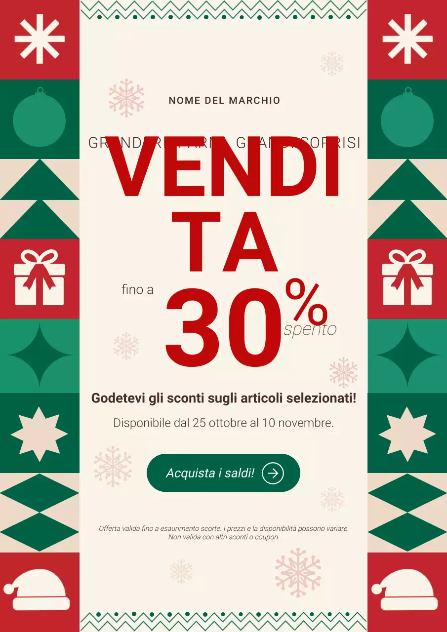 Poster promozionale natalizio geometrico verde e rosso