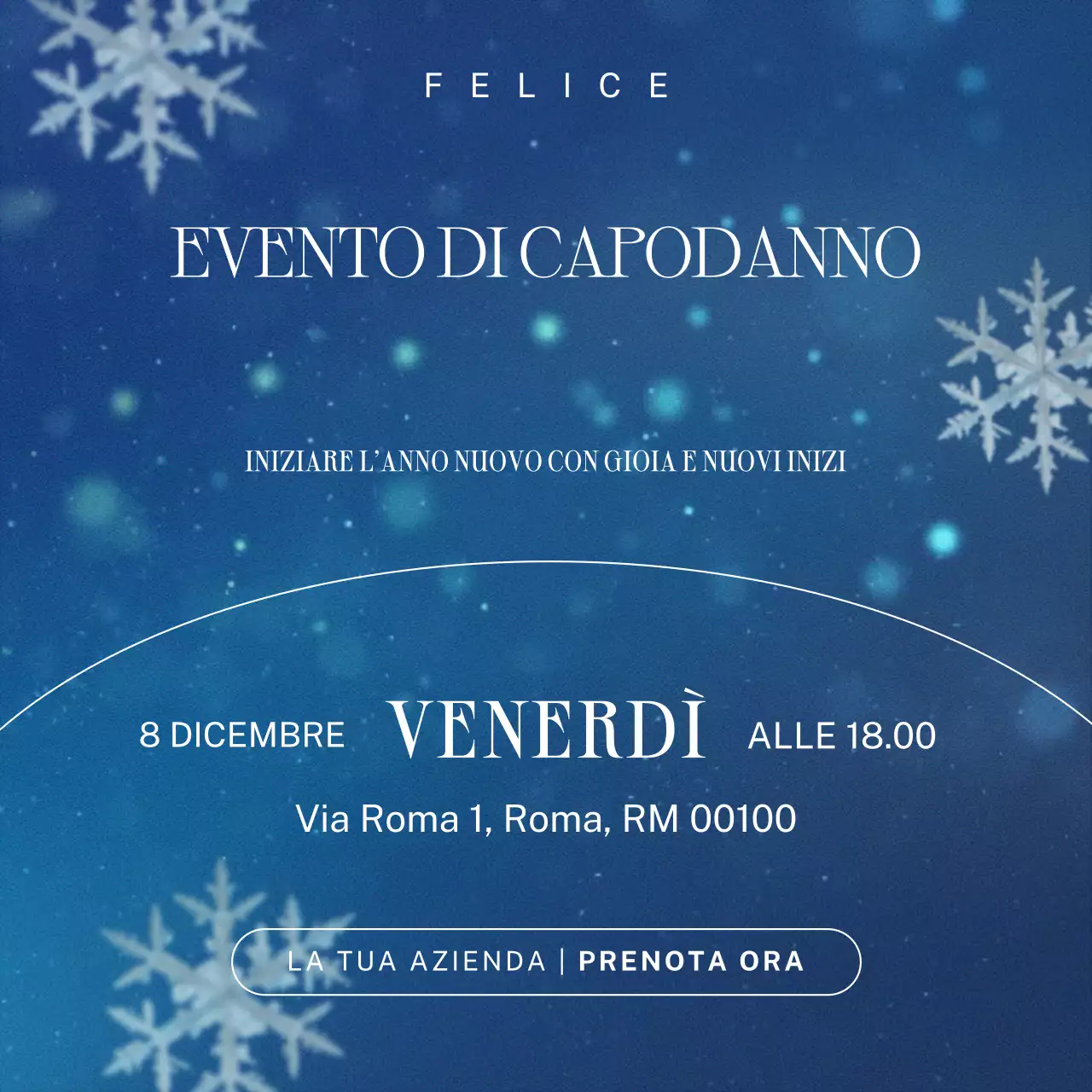 Evento di Capodanno minimalista ed elegante in blu e bianco sui social media