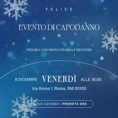 Evento di Capodanno minimalista ed elegante in blu e bianco sui social media