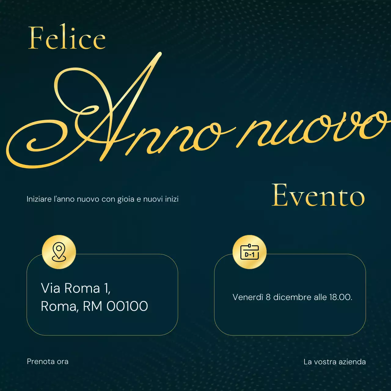Elegante evento di Capodanno in nero e oro sui social media