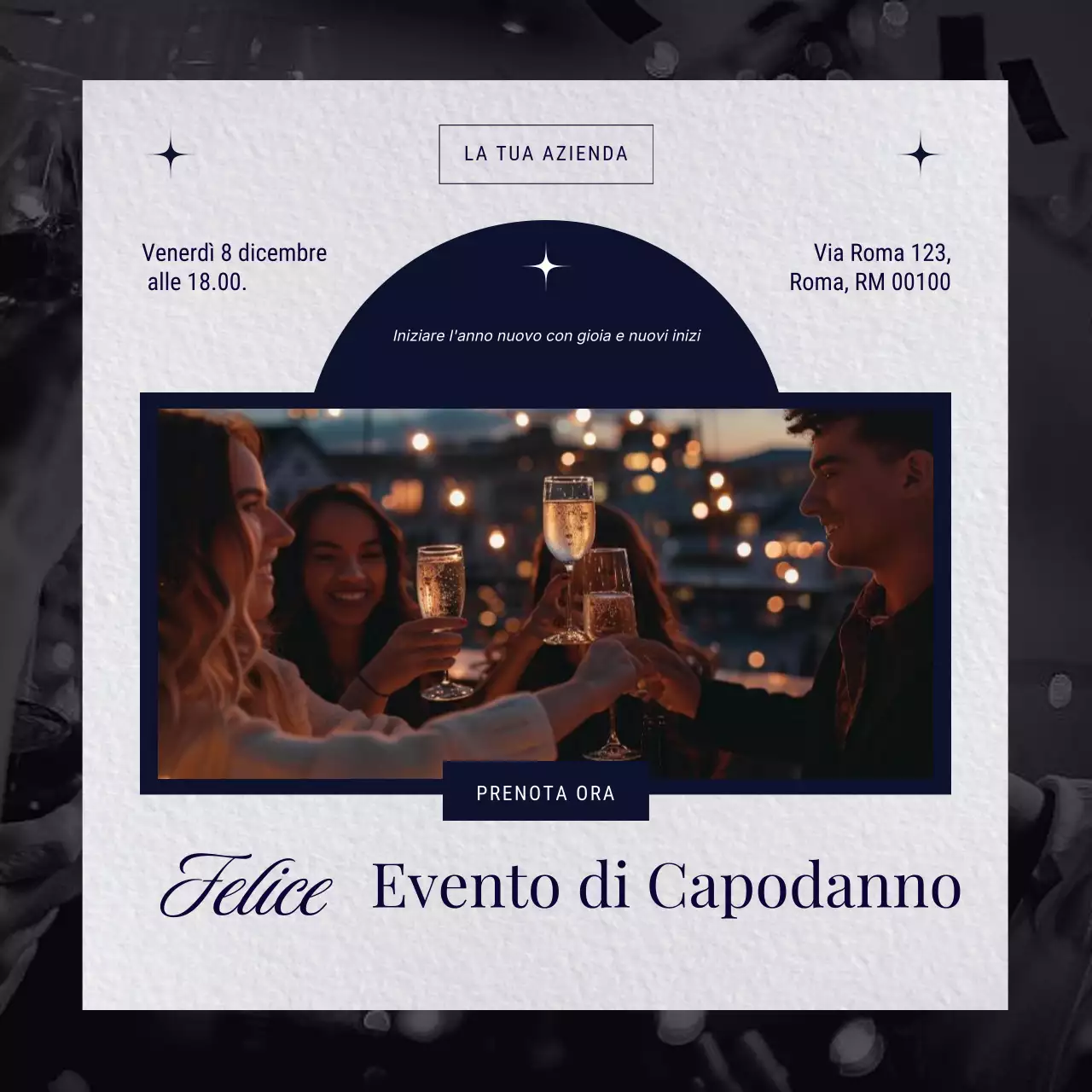 Evento di Capodanno minimalista grigio e blu sui social media