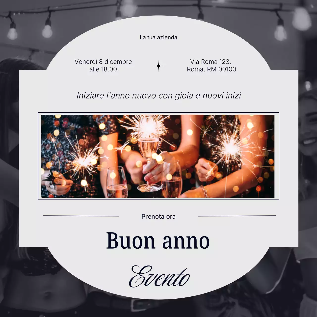 Evento di Capodanno minimalista grigio e blu sui social media