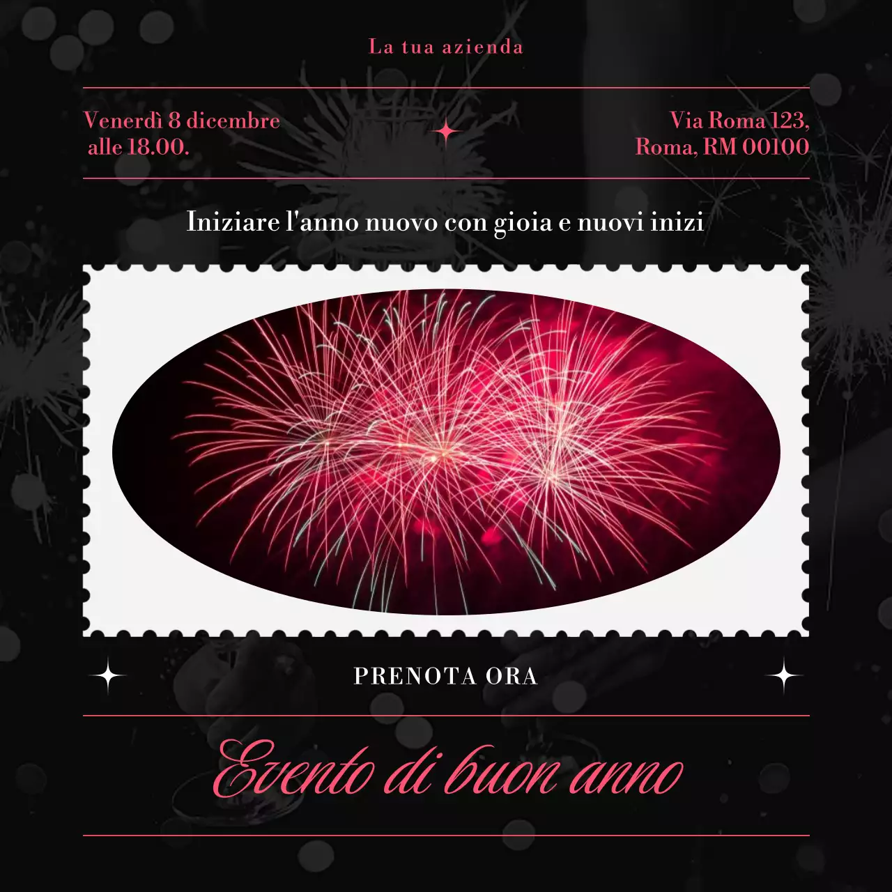 Evento di Capodanno minimalista in bianco e nero sui social media