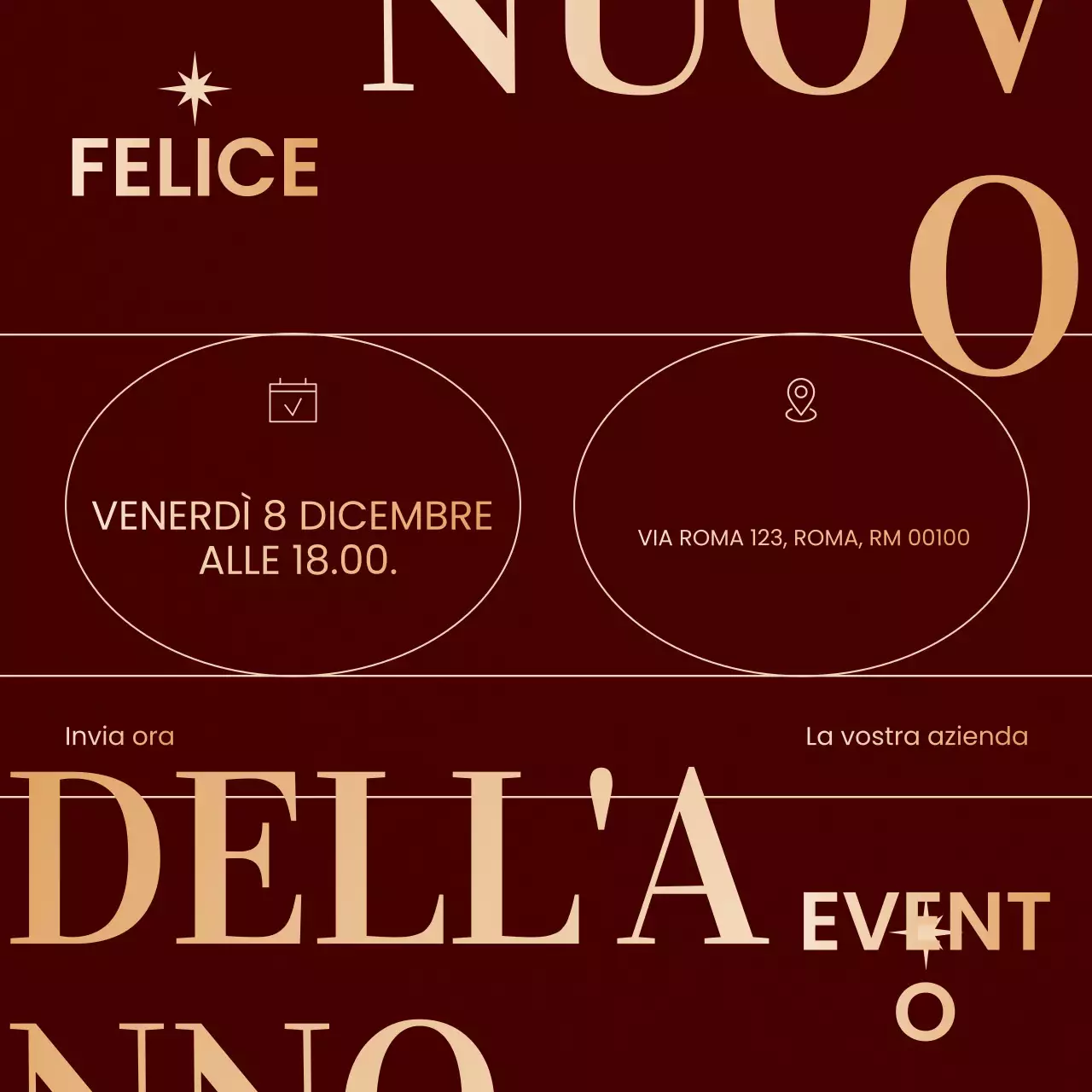 Evento minimalista di Capodanno in rosso e oro sui social media