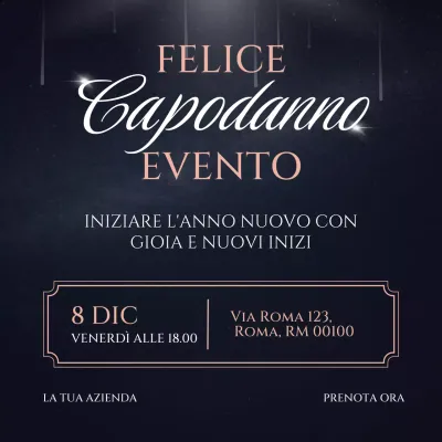 Evento di Capodanno minimalista di lusso nero e oro sui social media Square