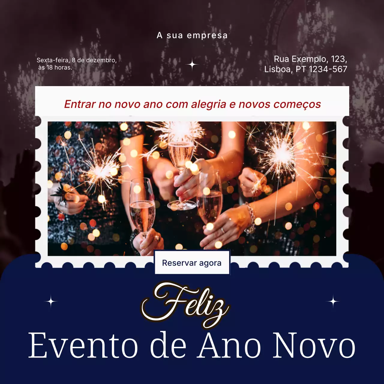 Quadrado para mídia social de evento de Ano Novo moderno em branco e marrom