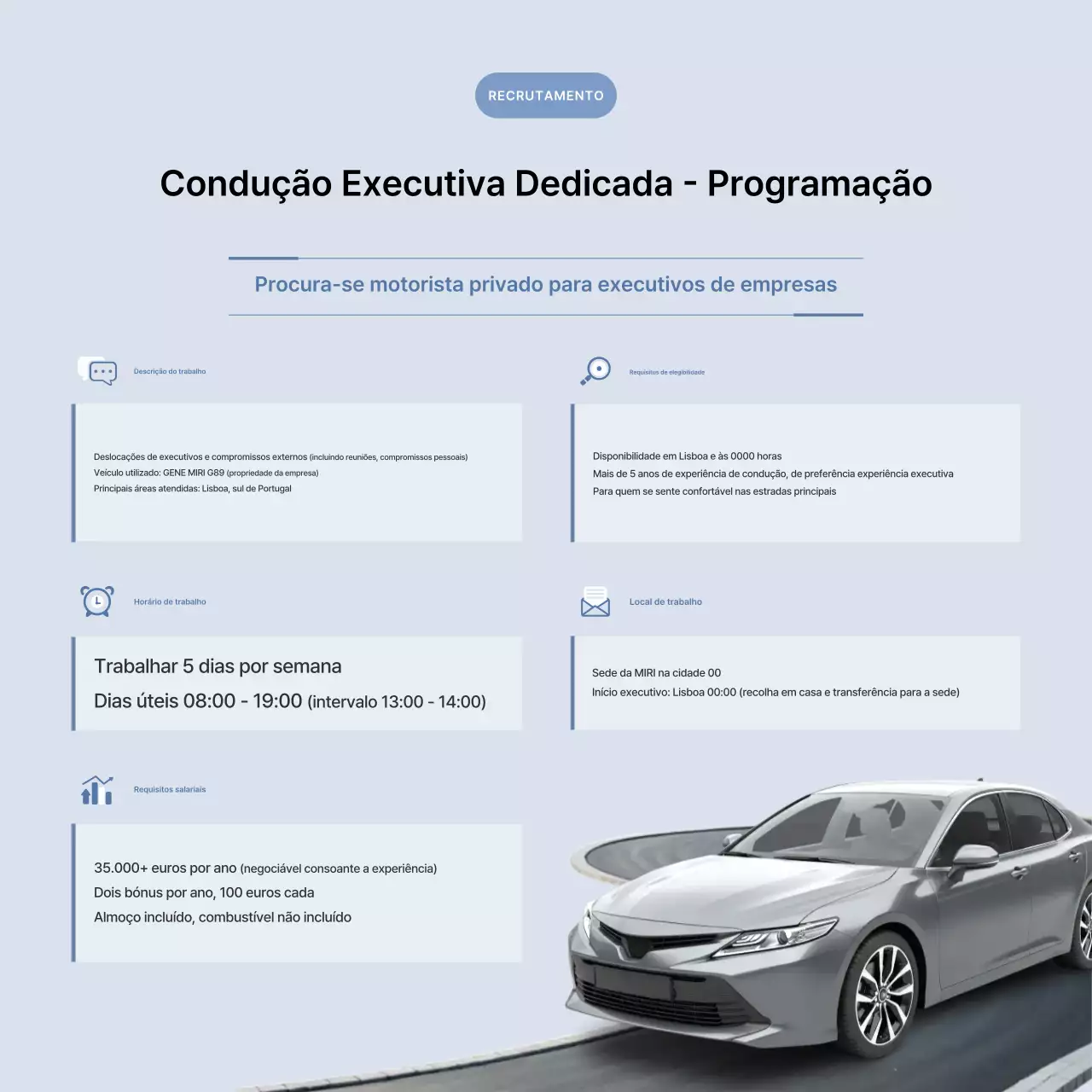 Vaga de emprego para motorista particular minimalista azul-celeste