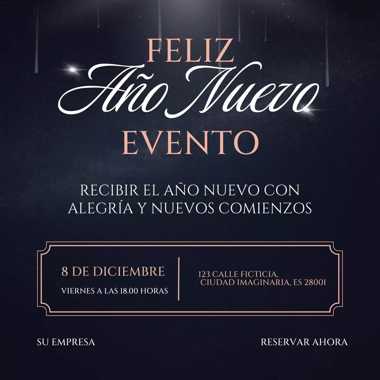 Evento de Año Nuevo minimalista de lujo en negro y dorado en redes sociales