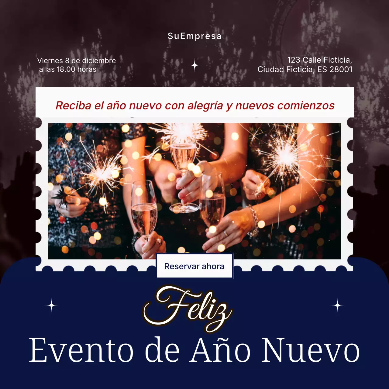 Cuadrado de redes sociales para el evento moderno de Año Nuevo en blanco y marrón