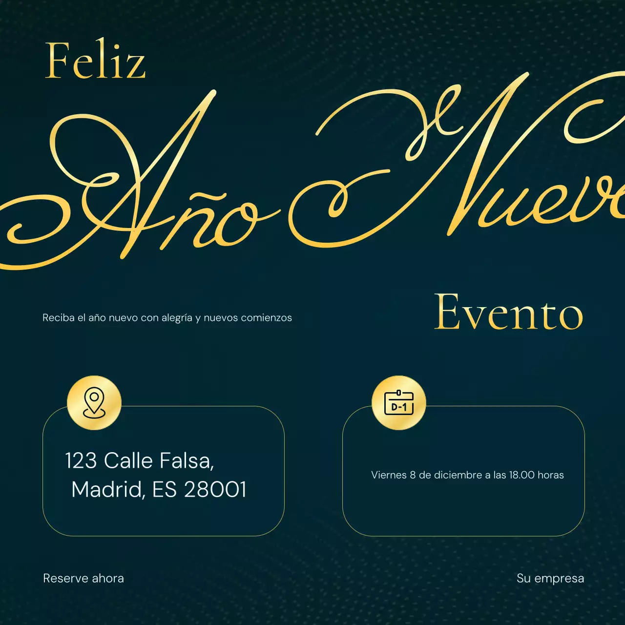 Evento de Año Nuevo elegante en negro y dorado en redes sociales