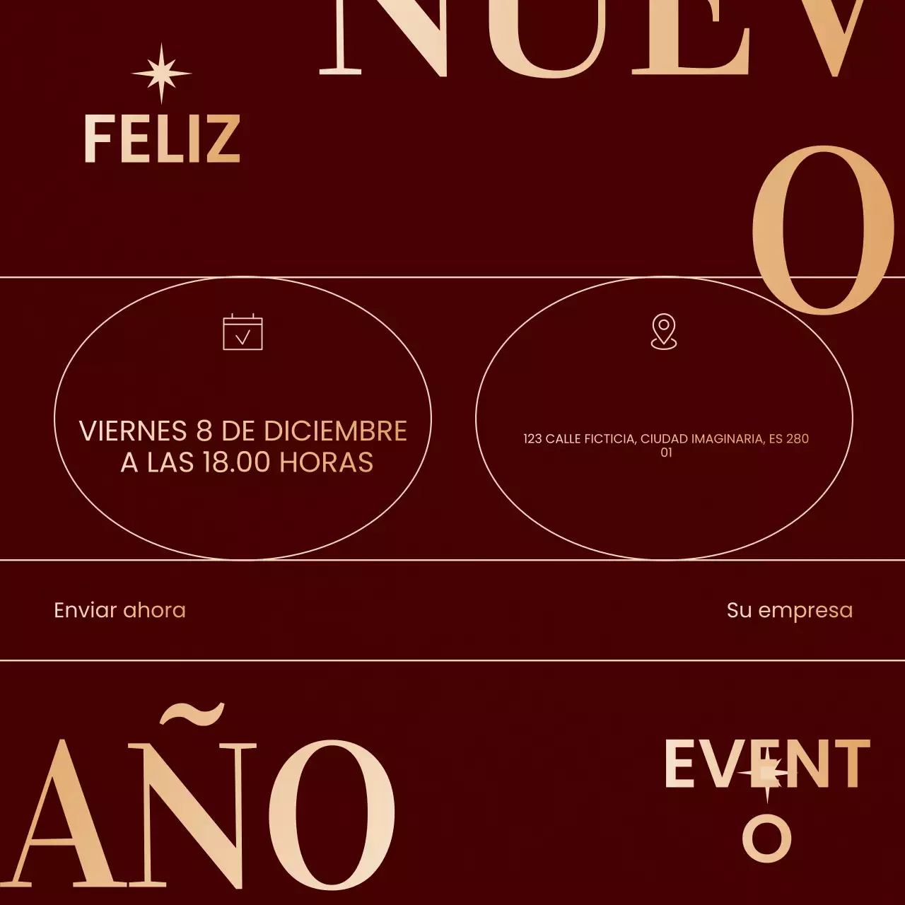 Evento minimalista de Año Nuevo en rojo y dorado en redes sociales