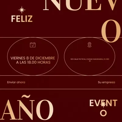 Evento minimalista de Año Nuevo en rojo y dorado en redes sociales