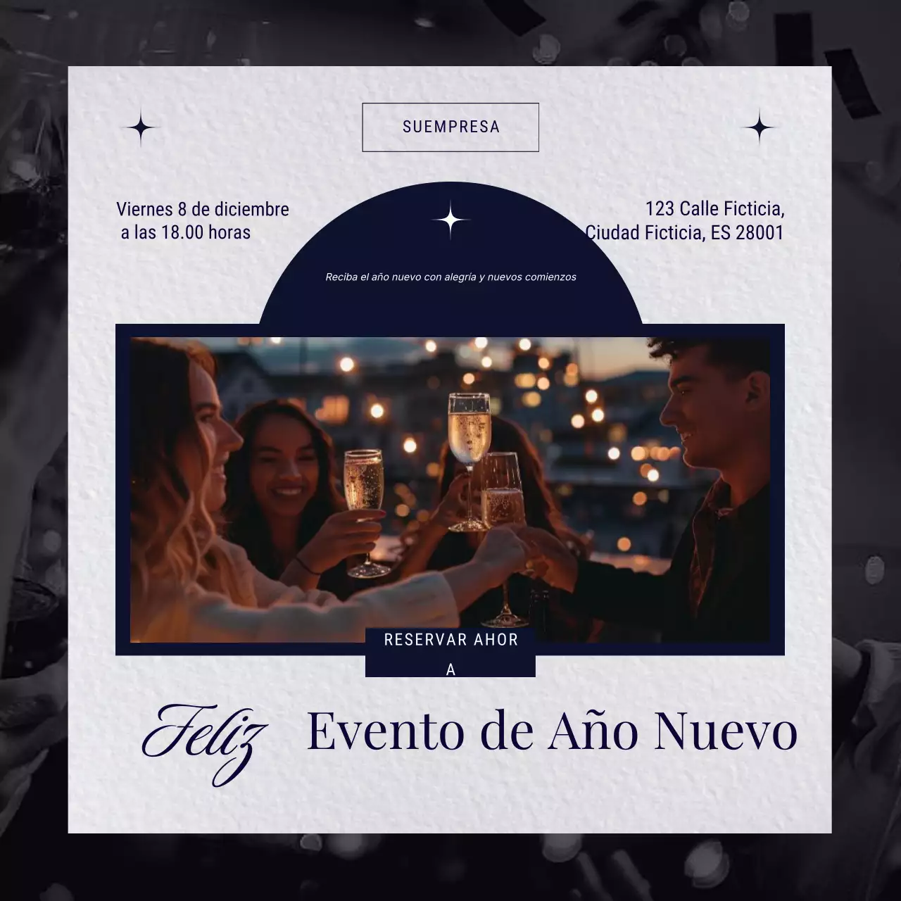 Cuadrado para redes sociales del evento minimalista de Año Nuevo en gris y azul