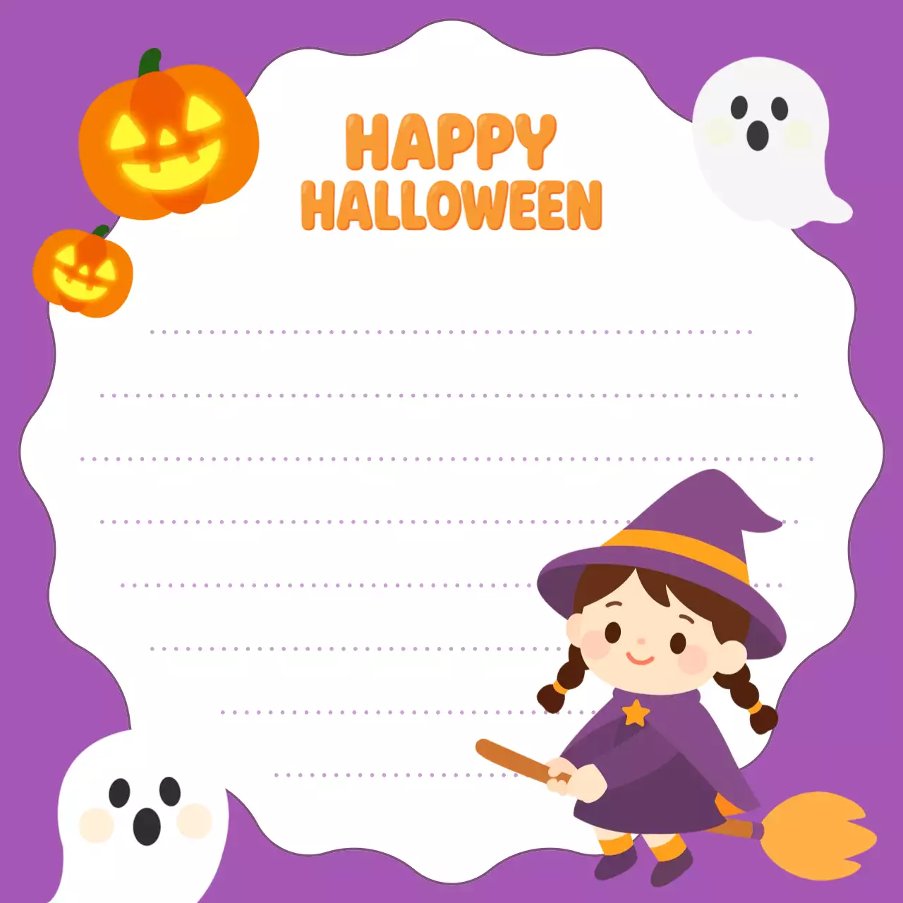 보라색 해피 할로윈 초대장