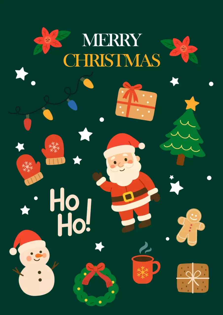 초록 배경으로 아기자기한 크리스마스 관련 요소 모음