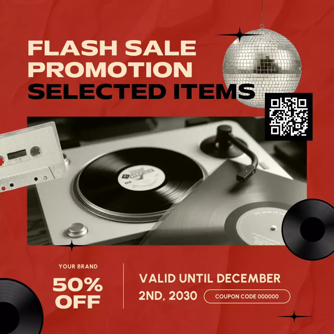 Red and Grey Retro Bundle Coupon Promo for New Year Social Media