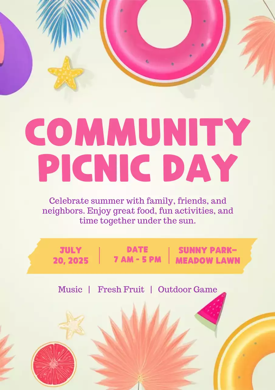 노란색 장난기 넘치는 여름 가족 모임 초대장