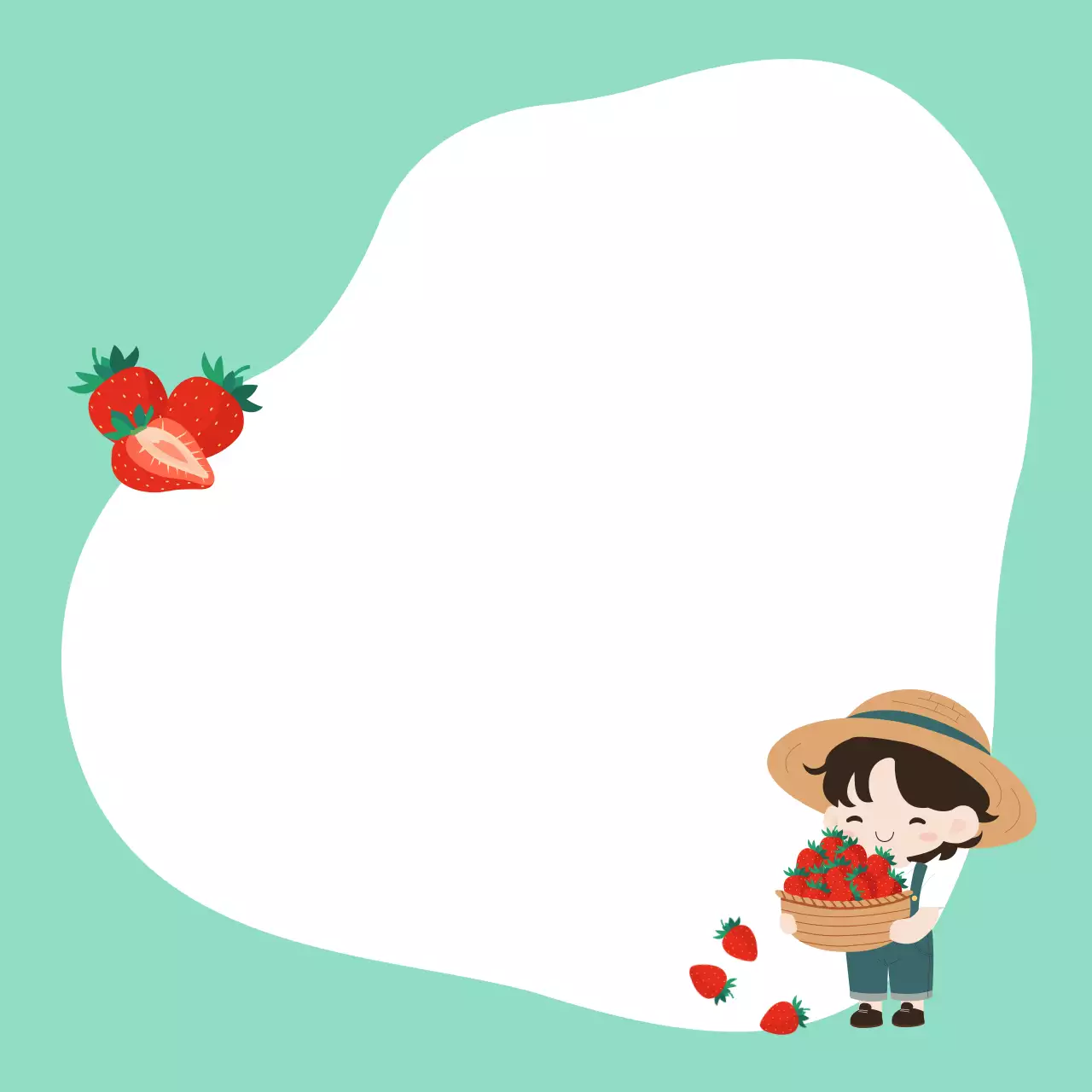 청록색의 심플한 딸기 필기 문구